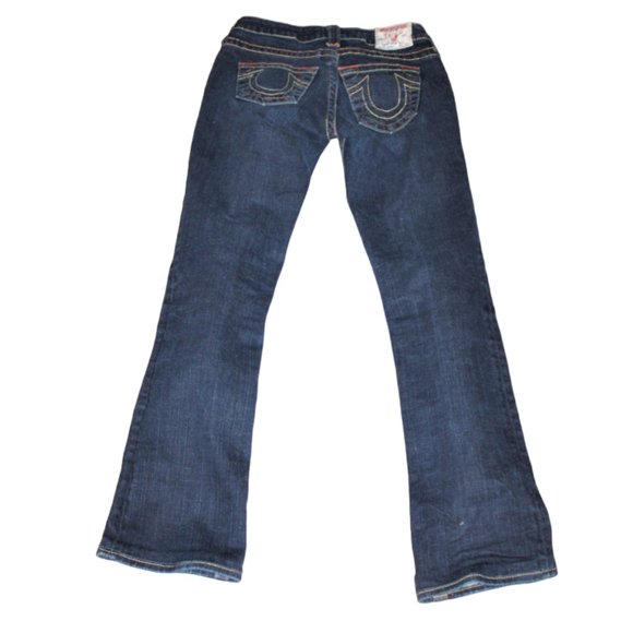 True Religion Johnny Dark Wash Orange & Gold Accent Straight Size 26/30 - Picture 5 of 10